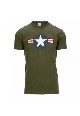 CAMISETA MILITAR CLÁSICA CON EL LOGO DE LA FUERZA AÉREA DE USA EN COLOR VERDE OLIVA Y EN ALGODÓN