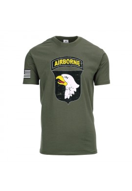 CAMISETA MILITAR CLÁSICA CON EL LOGO `` AIRBORNE 101``  EN COLOR VERDE OLIVA Y EN ALGODÓN 100%