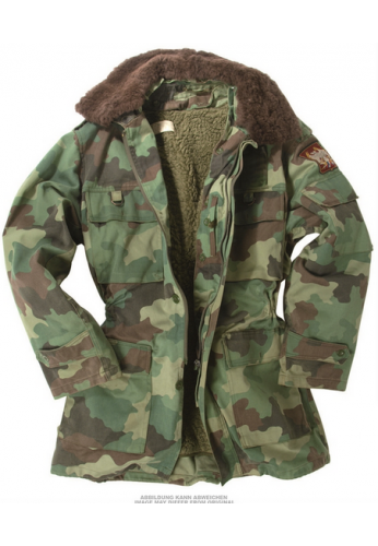 escena orificio de soplado No se mueve PARKA ORIGINAL USADA POR EL EJÉRCITO DE SERBIA MODELO CAMUFLAJE BOSCOSO  WOODLAND DE LOS 90 - Morgan Surplus