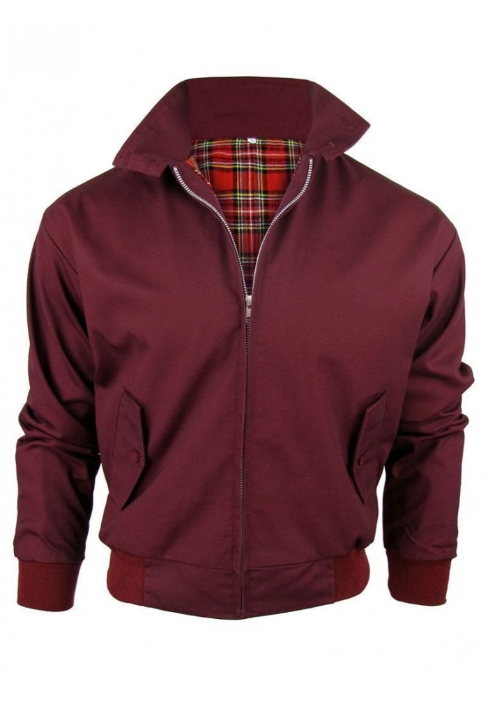 CHAQUETA MODELO HARRINGTON BURDEOS MODELO CLÁSICO BRITÁNICO CON EL MÍTICO TARTÁN INTERIOR