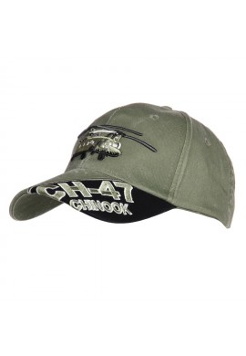 GORRA HELICÓPTERO  BOEING ``CH-47 CHINOOK`` MODELO VERDE OLIVA EFECTO DESGASTE 100% ALGODÓN