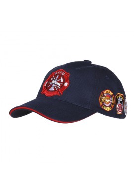 GORRA  DE BOMBEROS DE LA CIUDAD DE NUEVA YORK CON SEIS EMBLEMAS DISTINTOS BORDADOS EN LOS LATERALES